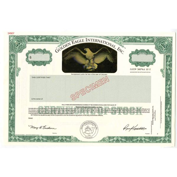 CO. Golden Eagle International, Inc., 1990s Odd Shrs Specimen Stock Cert., VF-XF
