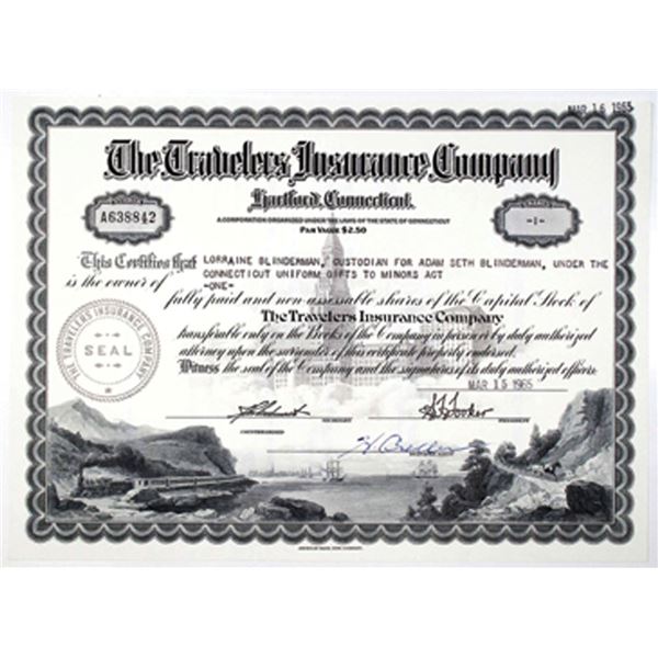 CT. Travelers Insurance Co. 1965 I/U Stock Certificate