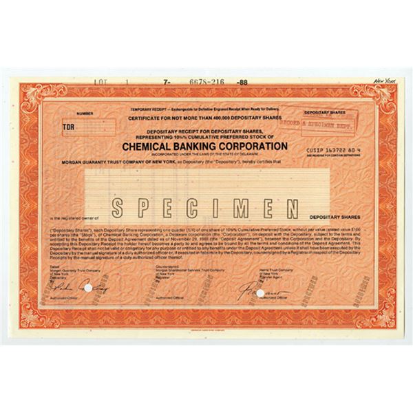 Chemical Banking Corp., 1988. Specimen ADR Cert., Unc. condition. ABNC