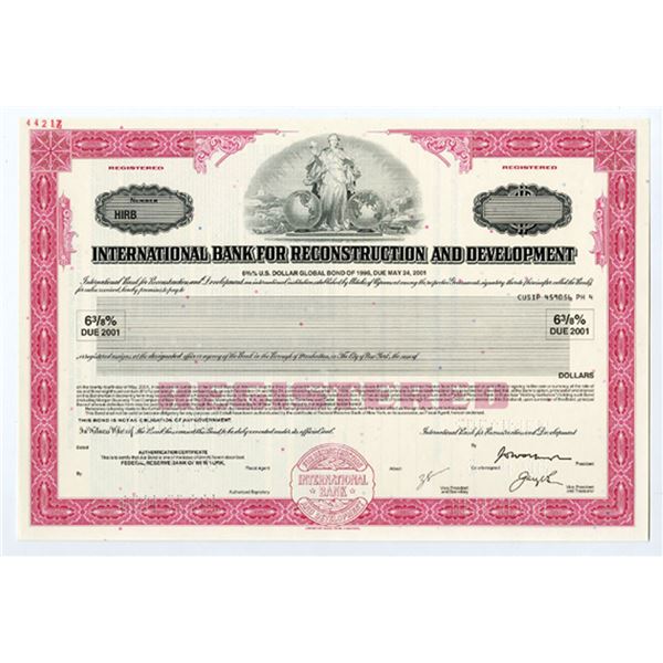 International Bank for Reconstruction & Dev., 1996 $Odd Specimen Reg. Bond, XF