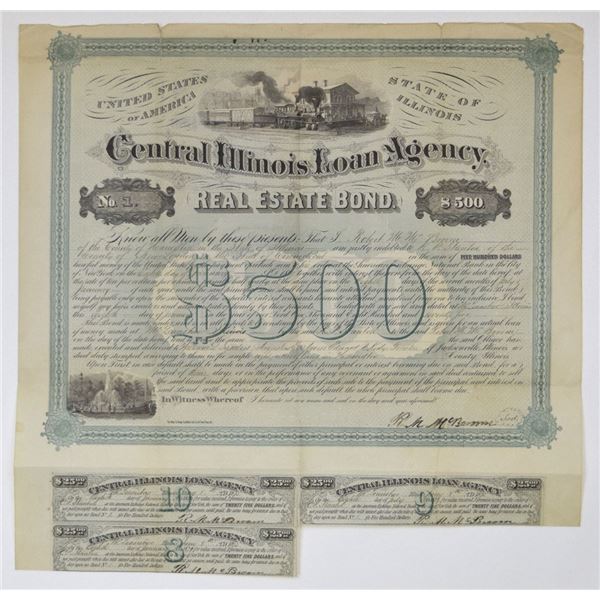 IL. Central Illinois Loan Agency - Real Estate Bond, 1875, I/U, 10% Coupon Bond.