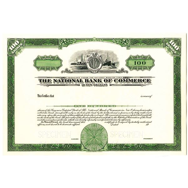 LA. National Bank of Commerce in New Orleans, 1968 100 Shrs Specimen Stock Cert., XF