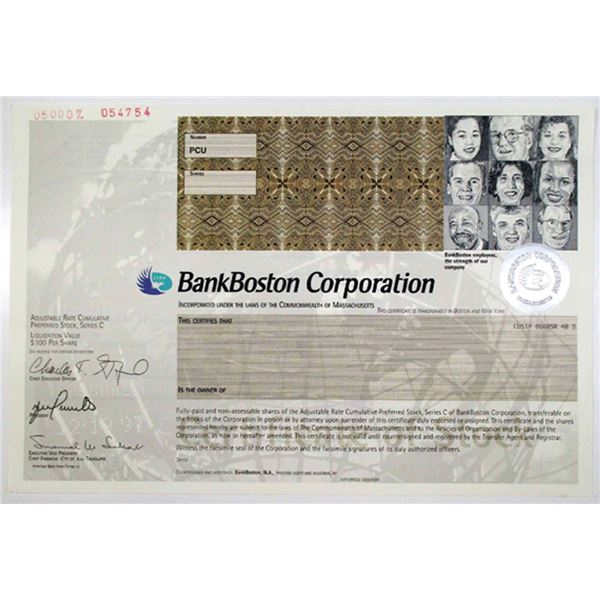 MA. BankBoston Corp., 1997 Odd Shrs Specimen Stock Cert., VF-XF ABN Brown