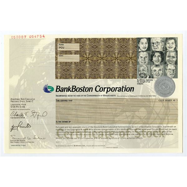 MA. BankBoston Corp., 1997 Seris C Preferred Stock Specimen Certificate, XF