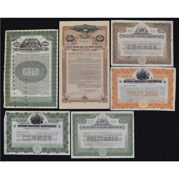 MI. Michigan Financial, Real-estate, and Housing  Stock and Bond Assortment, 1911 to 1924