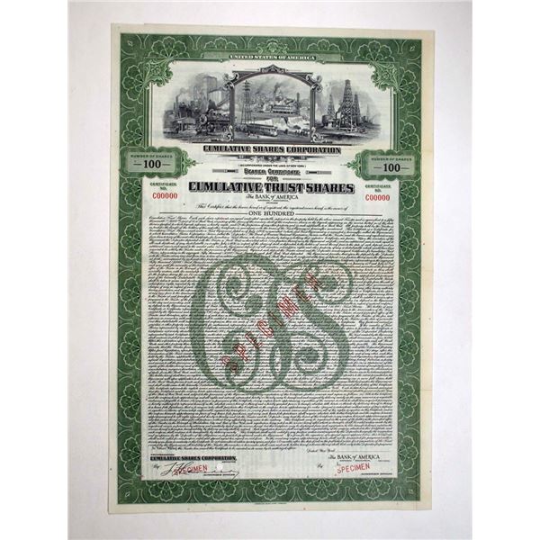 NY. Cumulative Shares Corp.1960s. 100 Shrs Cumulative Trust Coupon Cert. XF ABNC