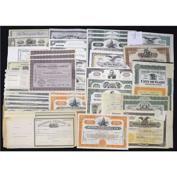 Financial, Insurance, and Corporate Stock & Bond Assortment, ca. 1870s to 1960s.
