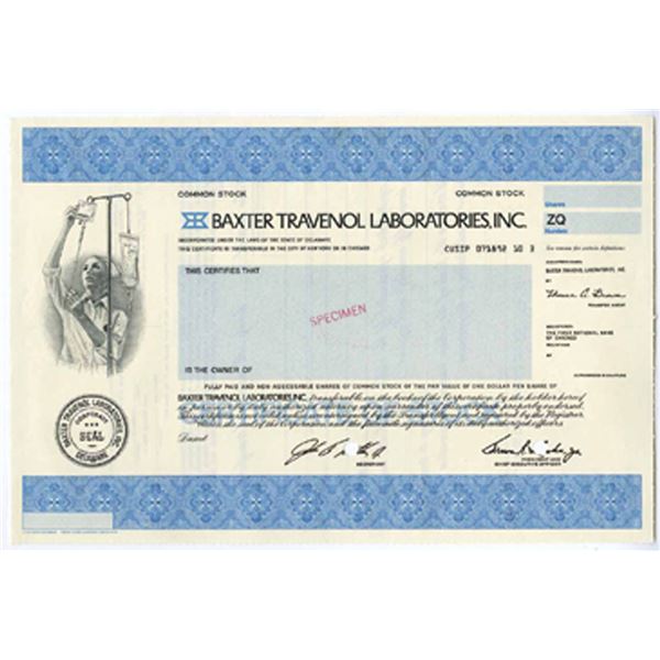 Baxter Travenol Laboratories, Inc., 1980s Odd Shrs Specimen Stock Certificate XF