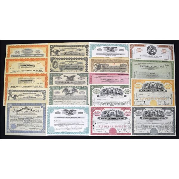 Pharmaceutical and Drug Related Issued Stock Assortment, ca. 1890s to 1960s.