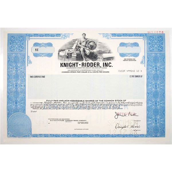 FL. Knight-Ridder Inc, 1988 Odd Shares Specimen Stock Certificate, VF SC-USBN