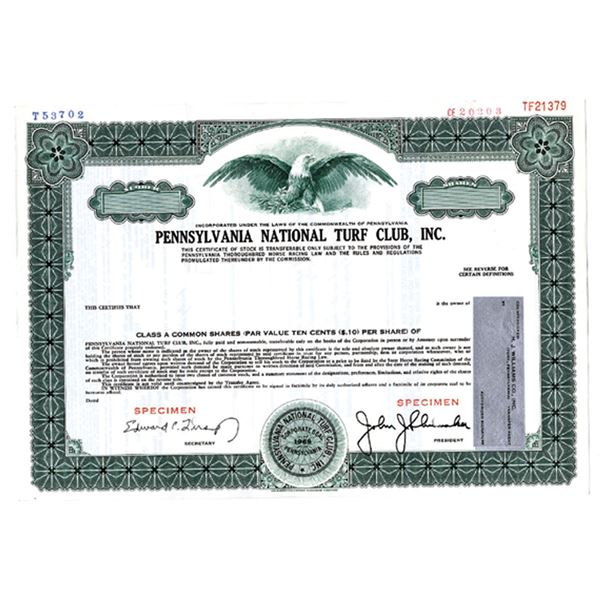 PA. Pennsylvania National Turf Club, Inc., 1970s Odd Shrs Specimen Stock Certificate