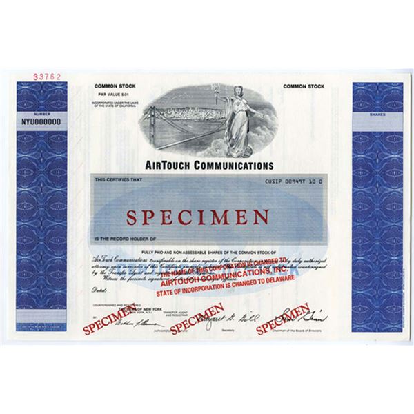 CA. AirTouch Communications, Odd Shrs Common Stock Specimen Certificate, XF ABNC