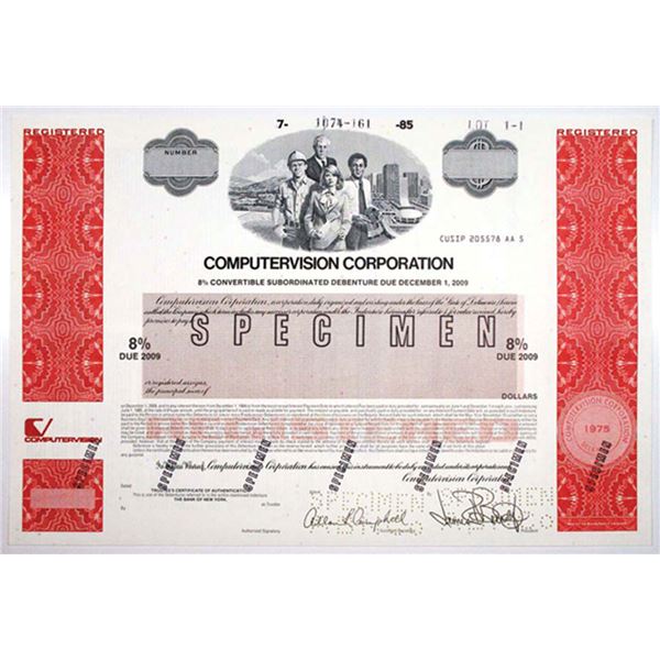 Computervision Corp., 1985 $Odd Specimen 8% Registered Convertible Bond