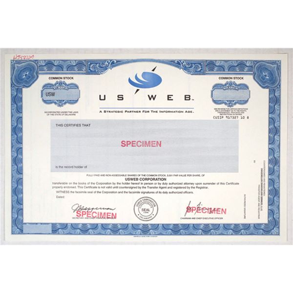 US Web Corp., ND(1980-90s). Specimen Stock Cert. XF-AU. ABNC