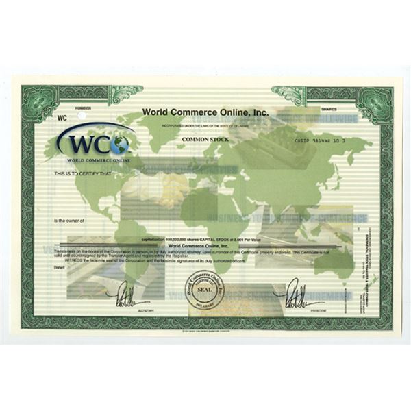 World Commerce Online, Inc., 2000s Odd Shrs Specimen Stock Cert., VF-XF SCBN