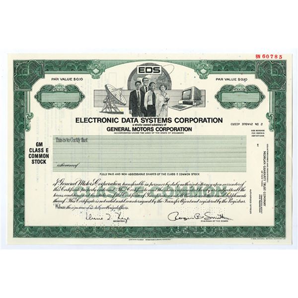 TX. Electronic Data Systems Corp., 1984 100 Shrs Specimen Stock Certificate, XF