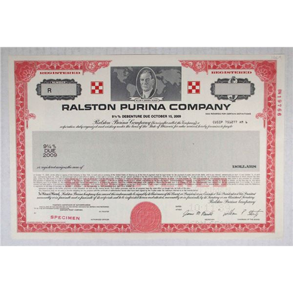 MO. Ralston Purina Co., 1989. Registered 9 1/4% Specimen Bond, XF SC-USBNC