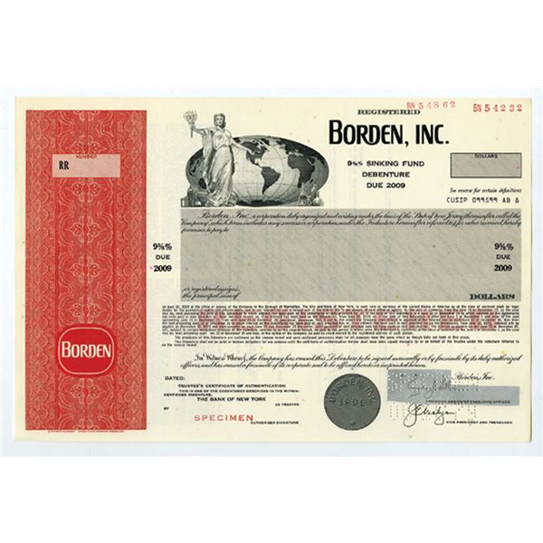 NJ. Borden, Inc. 1979 Specimen Registered $-Odd 9 3/8% Bond XF SC-USBN Red