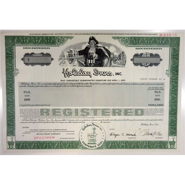 TN. Holiday Inns, Inc., 1980 $Odd Specimen 9 5/8% Registered Bond, XF SCBN Green