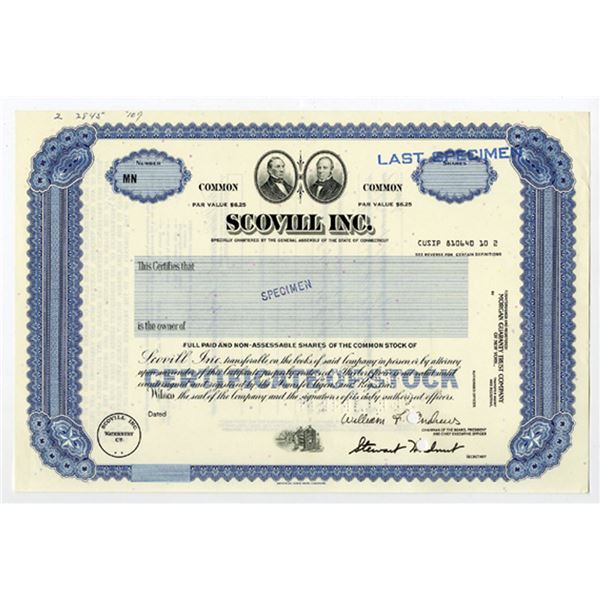 CT. Scovill Inc., 1970s Specimen Stock Certificate, XF ABNC