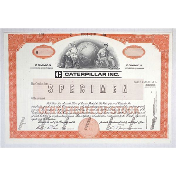 Caterpillar Inc., 1988. Specimen Stock Cert. XF-AU condition, ABNC.