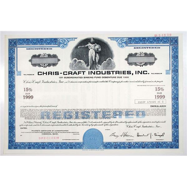 Chris-Craft Industries Inc., 1979 $Odd Specimen 15% Registered Subordinated Bond