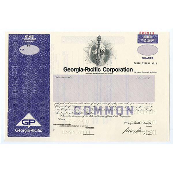 Georgia-Pacific Corp., 1990 <100,000 Shrs Specimen Stock Certificate, XF SCUSBNC