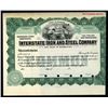 Image 1 : Interstate Iron & Steel Co., 1910s Specimen Capital Stock Certificate, VF Green