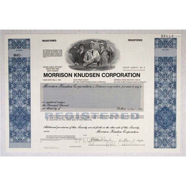 Morrison Knudsen Corp., 1990s. Registered Specimen Bond, XF-AU, ABNC
