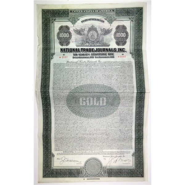 National Trade Journals, Inc., 1928 Specimen Bond
