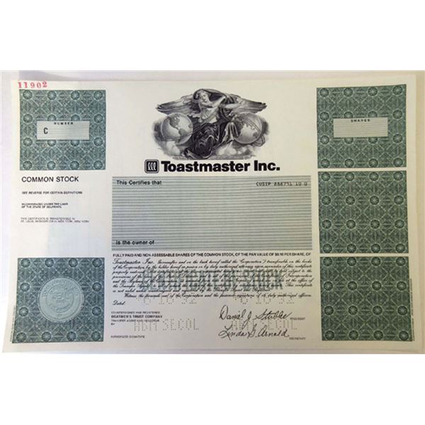Toastmaster Inc., 1992 Specimen Stock Certificate, Unc