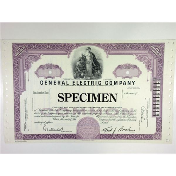 NY. General Electric Co. ca.1940-60's Specimen Stock Cert <100 Shrs AU ABNC