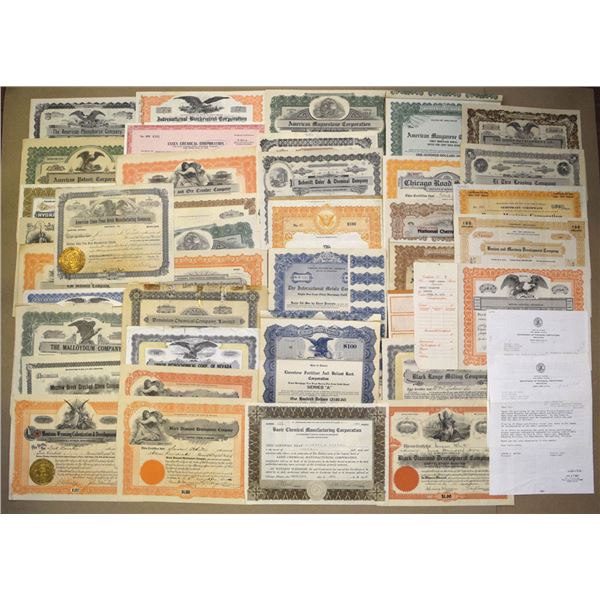 Chemical, Mining, and Industrial Related Stocks and Bond Assortment, ca. 1890s to 1960s.