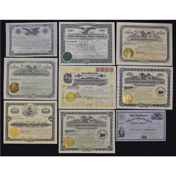 Industrial and Manufacturing Company Stock Certificate Collection, ca.1886 to 1921.