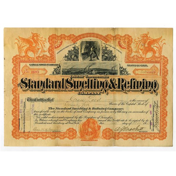VA. Standard Smelting & Refining Co., 1907 25 Shrs Capital Stock I/U Cert, Fine