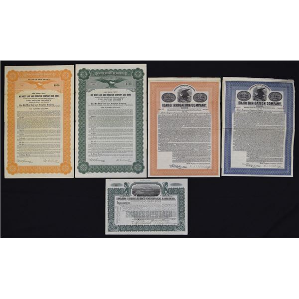 Idaho & New Mexico Land and Irrigation Issued Stocks and Bonds, 1909 to 1930.