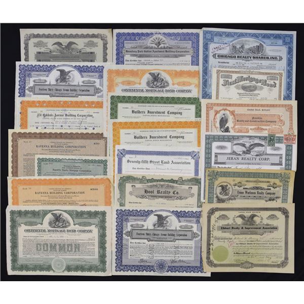 Real Estate, Mortgage, and Land Related Issued Stock Certificates, ca.1900 to 1940s.
