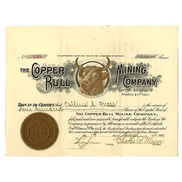 AZ. Copper Bull Mining Co., 1902, I/U Stock Certificate.