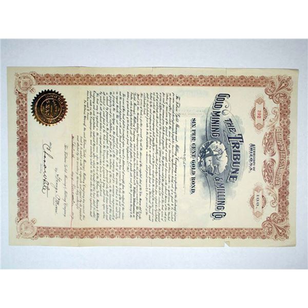AZ. Tribute Gold Mining & Milling Co. 1907. $100 I/U 6% Bond, #292. F-VF