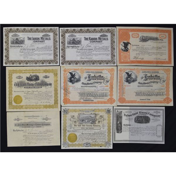 Arizona & Colorado Mining Stock Certificate Assortment, ND (1860s) to 1929.