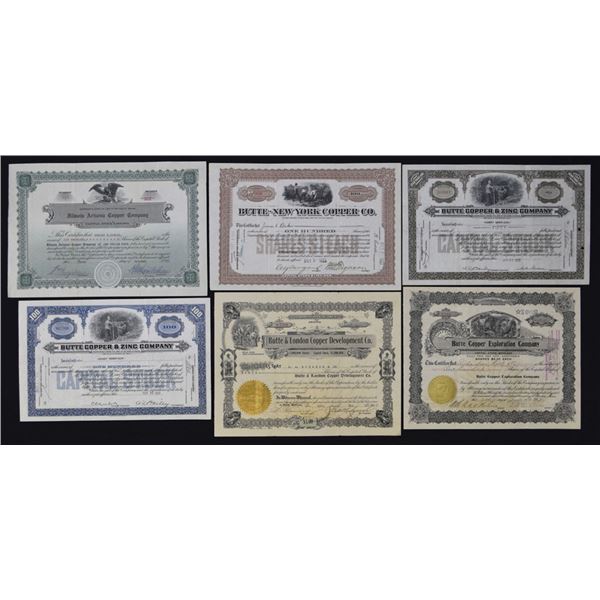 AZ. & MT., Arizona and Montana Copper & Zinc Mining Companies, 1907 to 1937, Issued Stock Certificat