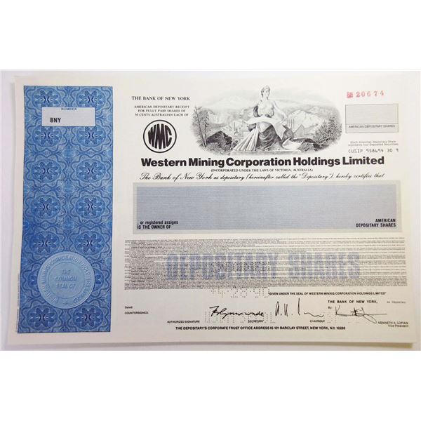 Australia. Western Mining Corp. Holdings Ltd., 1990 Specimen ADR Certificate, XF