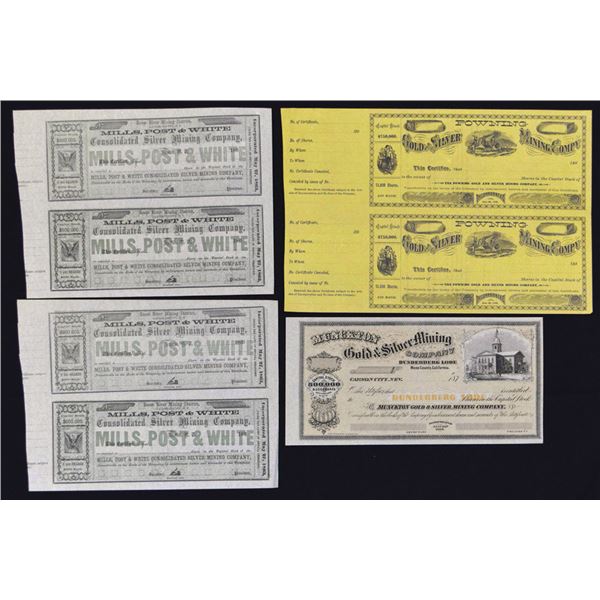 CA. NV., California and Nevada Mining Companies, 1860s to 1880s, U/U Stock Certificate Assortment.