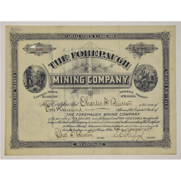 IL. Forepaugh Mining Co., 1895, I/U Stock Certificate.