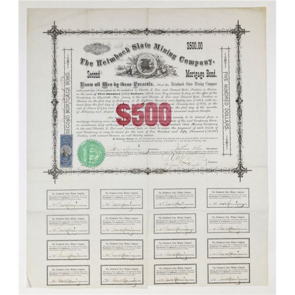 NJ. Heimbach Slate Mining Co. 1872 I/U Bond