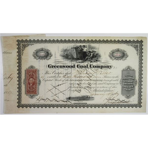PA. Greenwood Coal Co., 1867, Cancelled Stock Certificate