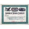 Image 1 : SD. American Nickel Co., 1960s Odd Shrs Specimen Stock Cert., VF ABN Green