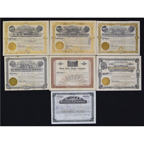 Mining Stock Certificates Assortment, 1903 to 1907.