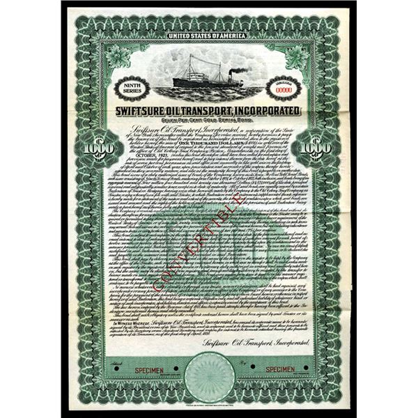 NY. Swiftsure Oil Transport, Inc. 1920 Specimen Bond.
