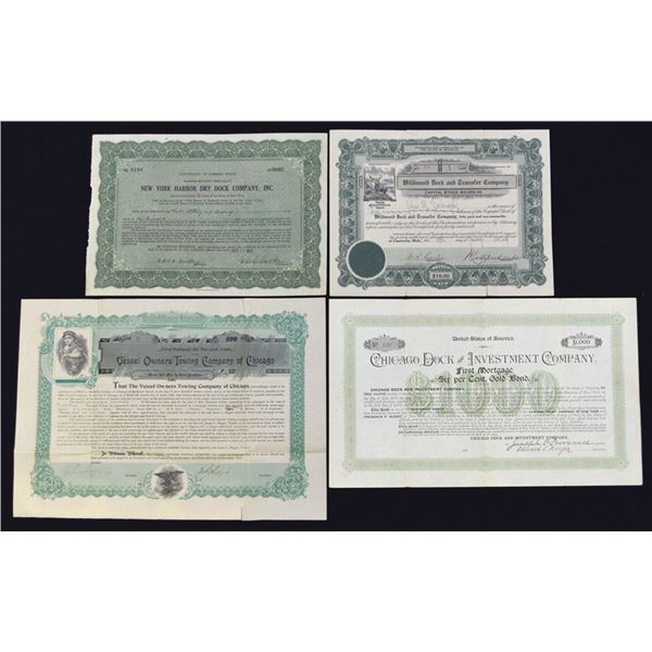 Dock & Towing Related Assortment of Issued Certificates, 1893 to 1922.